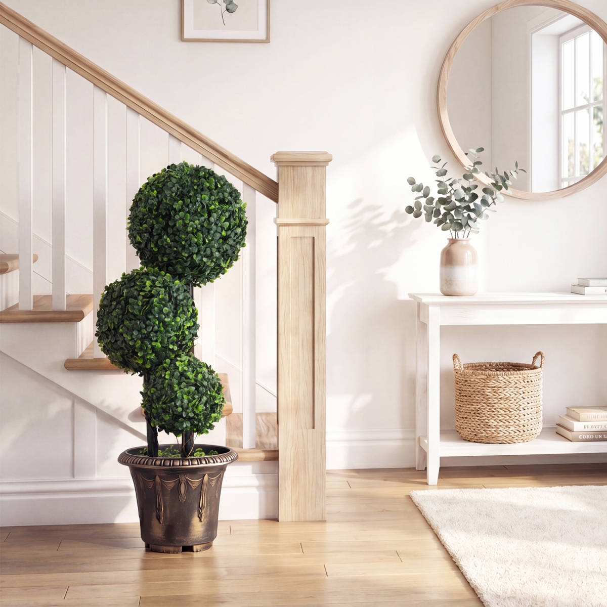 HZ10601-75 29 in. Artificial Boxwood Topiary Tree Triple Ball Shrubs - Green, Black & Golden