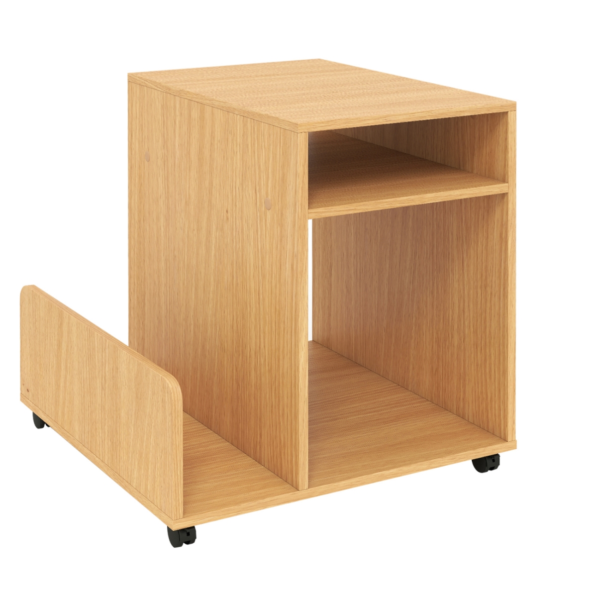JV14409NA Rolling End Table 3-Tier Mobile Side Table with Side Storage Rack Modern Small Nightstand - Natural