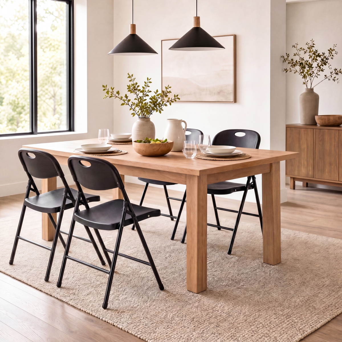 JV14598DK-4 Foldable Plastic Dining Chairs with Ergonomic Backrest - Black - Set of 4