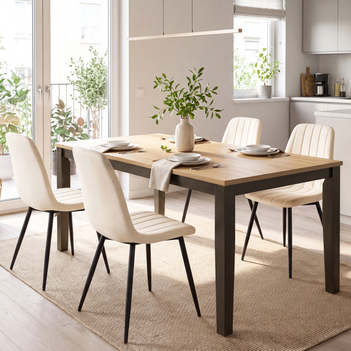 JV14653BE-4 Upholstered Fabric Dining Chairs with Sturdy Metal Legs & Curved Backrest - Beige - Set of 4
