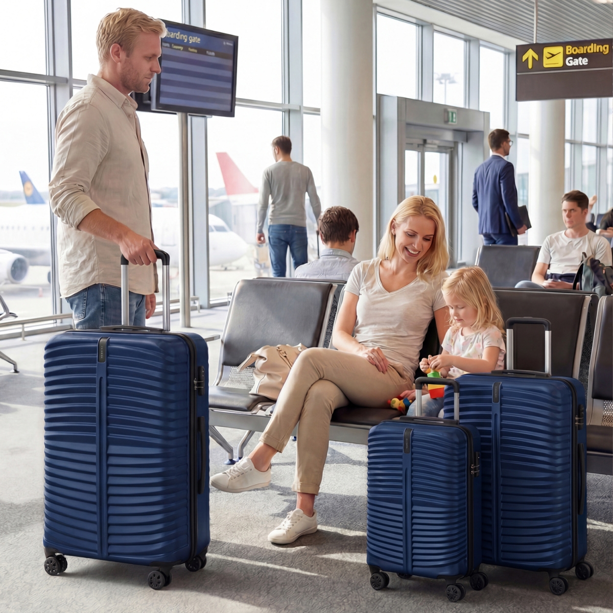 BL10023NY 20-24-28 in. Lightweight Hardside Luggage Set with 8-Spinner Wheels - Navy - 3 Piece