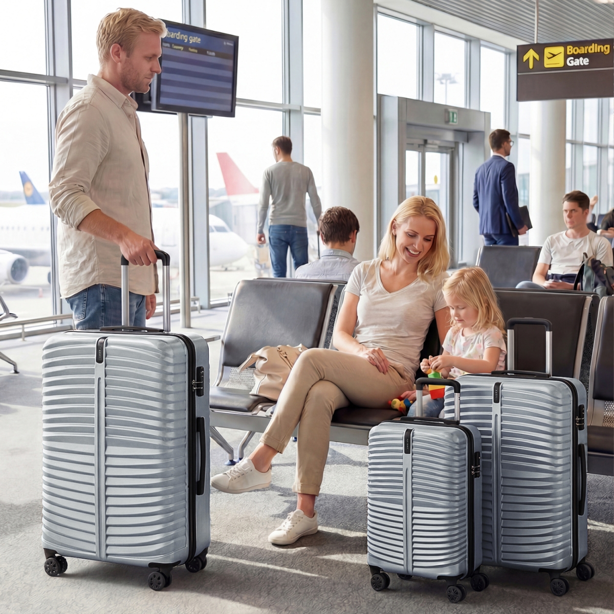 BL10023GR 20-24-28 in. Lightweight Hardside Luggage Set with 8-Spinner Wheels - Gray - 3 Piece