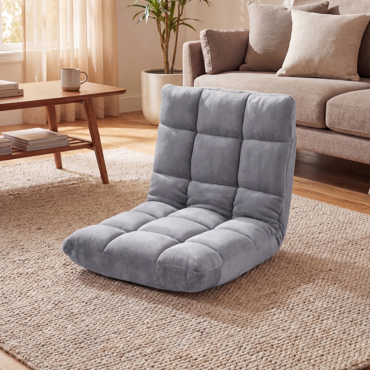HV11060BT-GR 14-Position Adjustable Cushioned Floor Chair - Light Gray