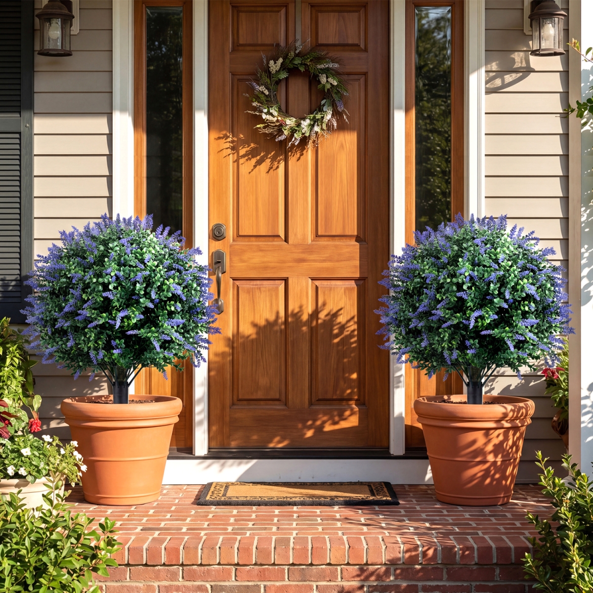 HZ10573-2 Artificial Lavender Boxwood Topiary Ball Trees with Ground Spikes - Pack of 2