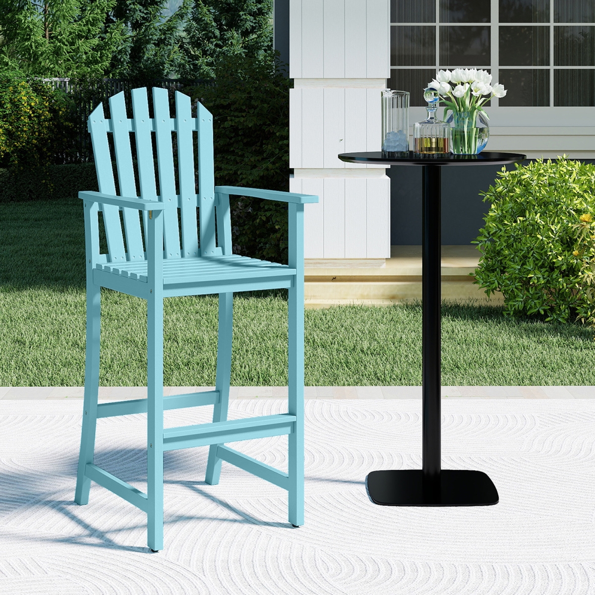 HW75122TU Tall Adirondack Chair with Armrests & Footrest for Deck - Turquoise