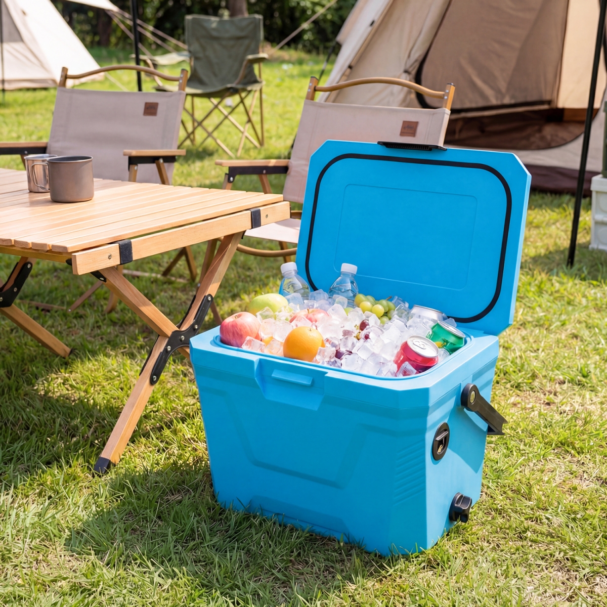 GP11795BL Insulated Portable Cooler Hard Shell Ice Chest with 2 Cup Holders - Blue