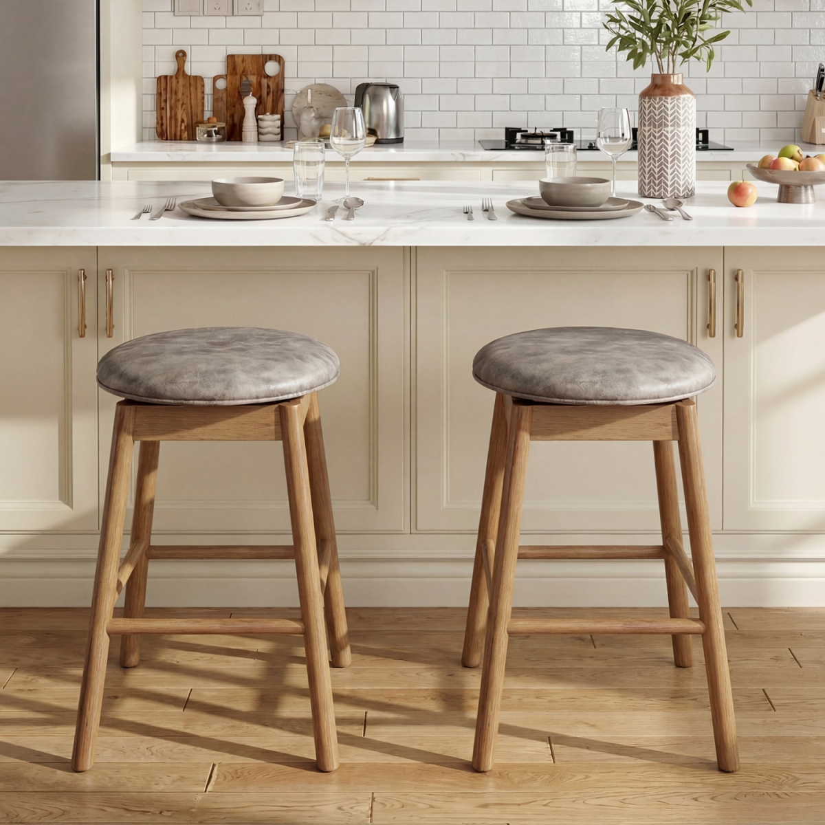 JV13730NA-2 Swivel Counter Height Barstools with Solid Wood Legs & Footrests - Set of 2