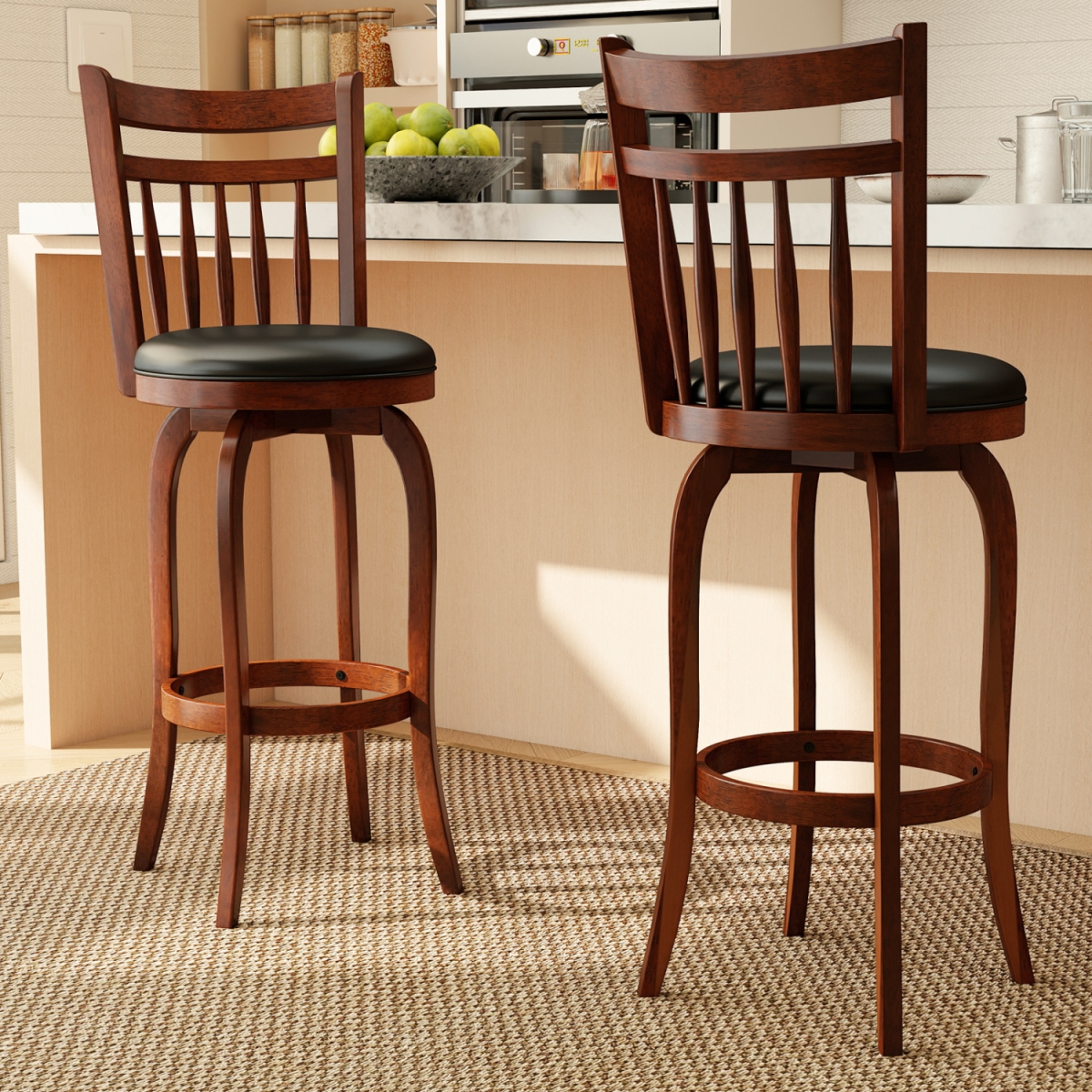 JV13818ES-29 Swivel Bar Stools Counter Height Faux Leather Upholstered Barstools - 29 in. - Set of 2