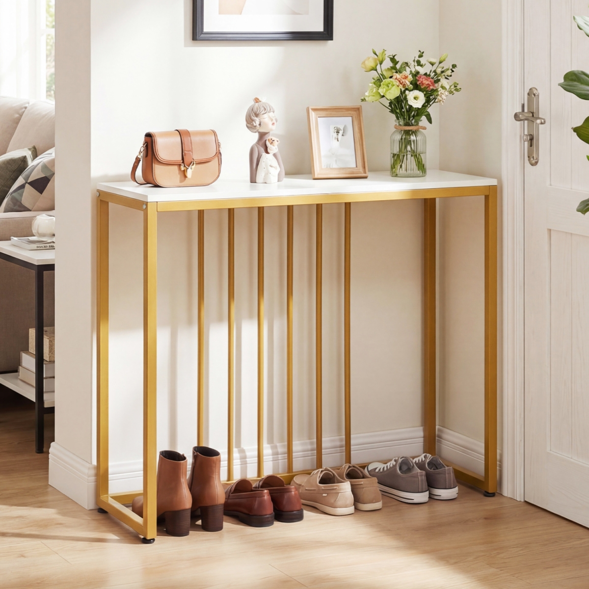 JV14008US-WH 39 in. Modern Console Table with Built-in Charging Station - White