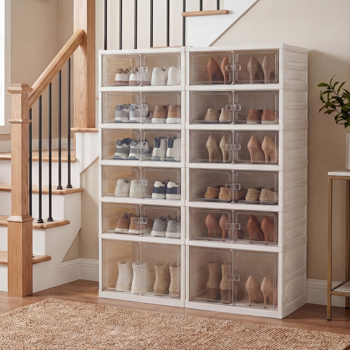 JV14127WH Foldable Shoe Rack Organizer 12-Pair 6-Tier Collapsible Shoe Cabinet - White