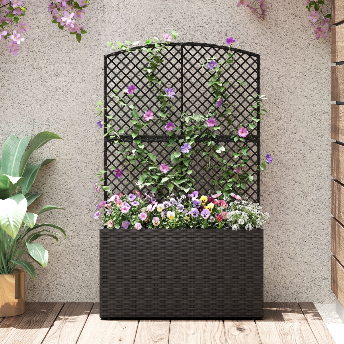 GT4682DK 49 in. Raised Garden Bed with Trellis & Wicker Planter Box - Black