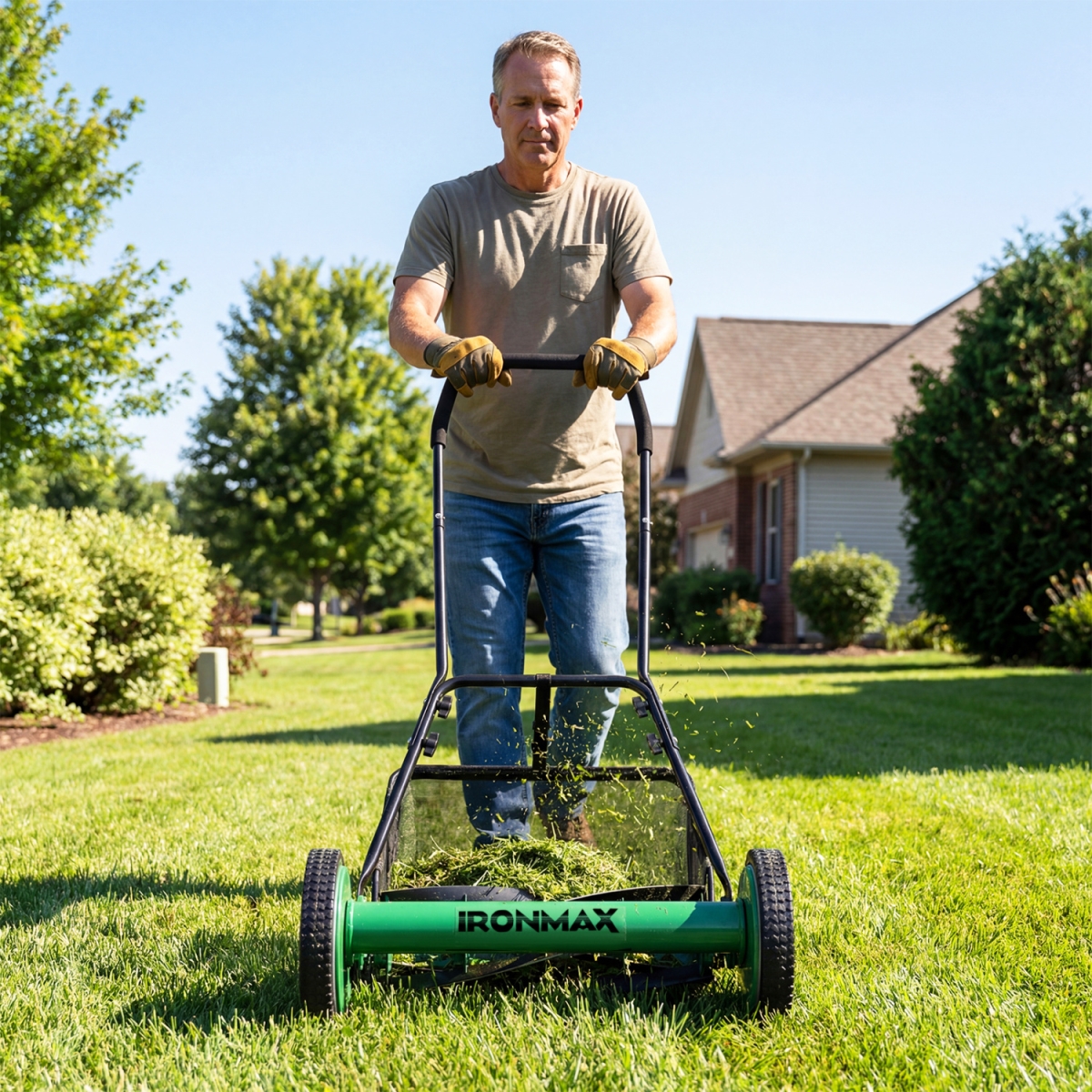GT4730GN 18 in. Push Reel Lawn Mower 4-Position Adjustable with Removable Grass Catcher - Green