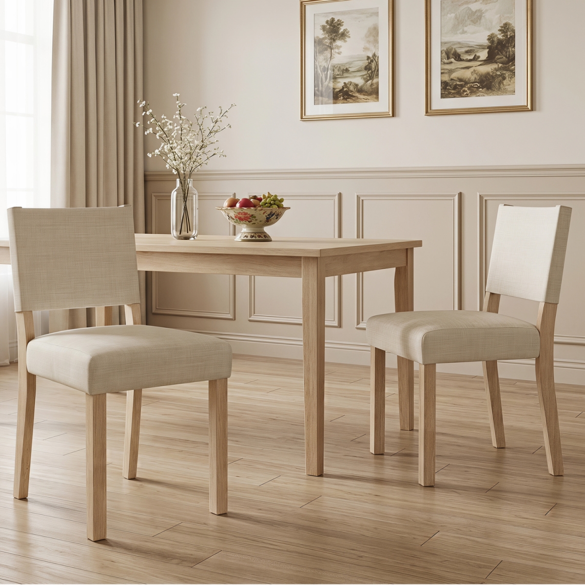JV14593OA-2 Upholstered Dining Chairs with Solid Rubber Wood Legs - Beige - Set of 2