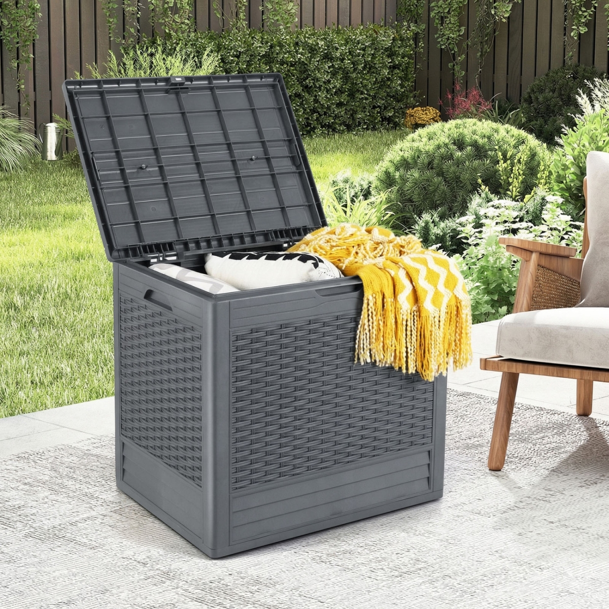 NP12725GR 25 gal Outdoor Storage Box with Rattan Patterns - Gray