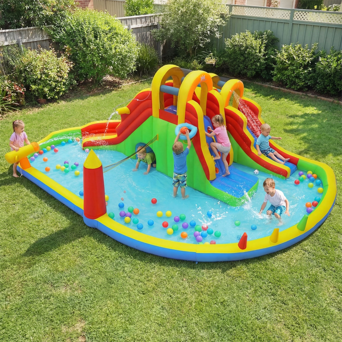 NP12846US Inflatable Water Slide Park with 2 Long Slides & 750W Air Blower