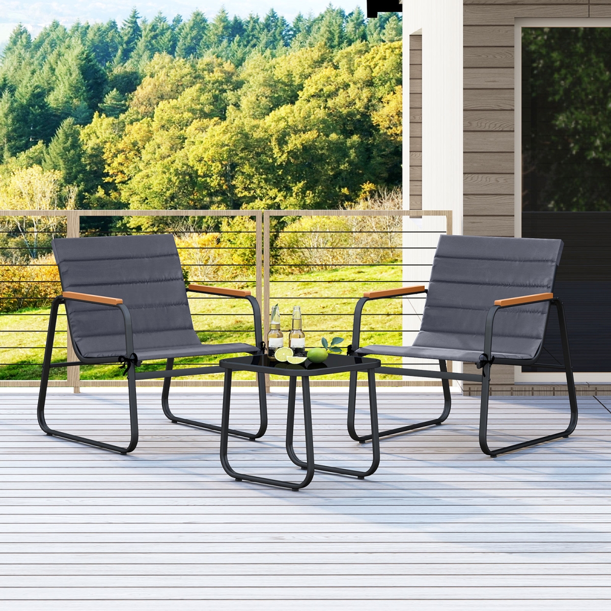 NP12916GR Patio Bistro Set Outdoor Fabric Conversation Set - Gray - 3 Piece