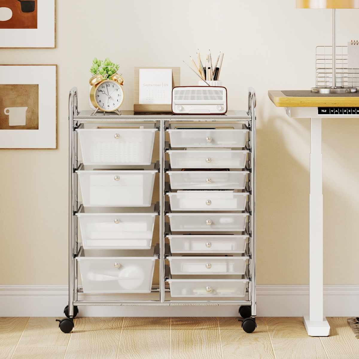 JV13939CL 12-Drawer Utility Rolling Cart with Drawers Multi-Use Storage - Transparent