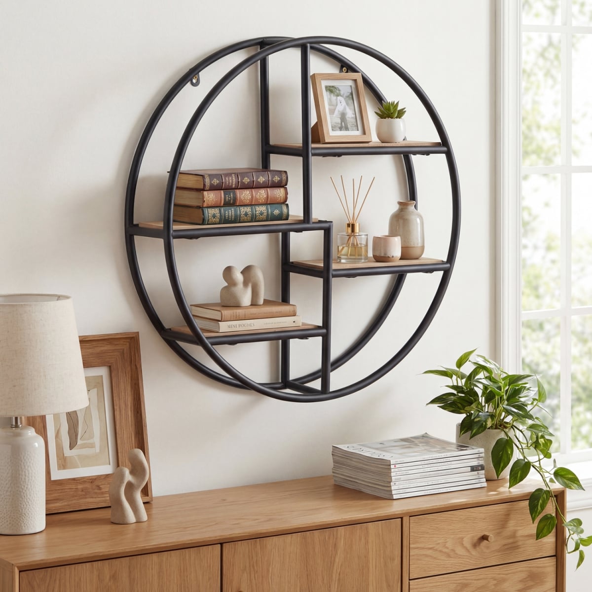 JV14111 Decorative Circular Metal Wall Mounted Shelf for Display