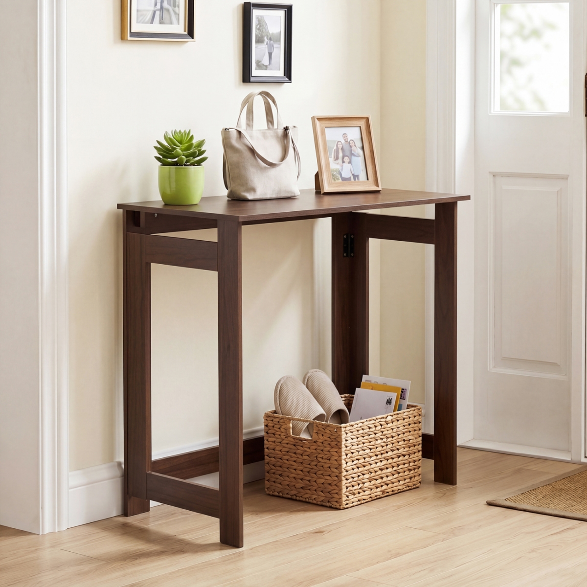 JV14169CF Folding Console Table with Foldable Legs - Brown