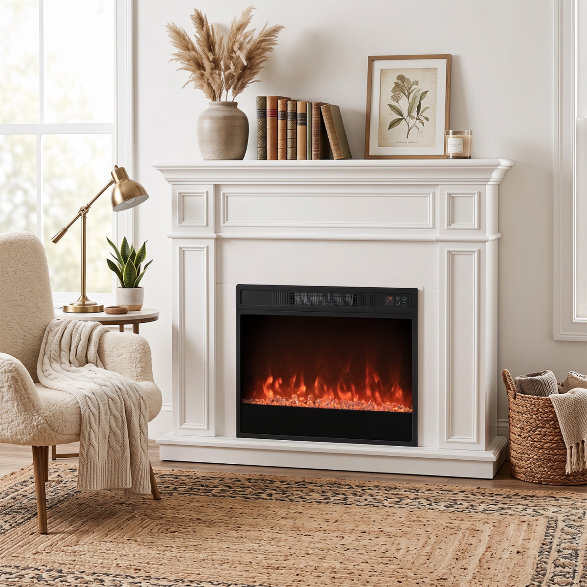 FP11081US-BK 5000 BTU 23 in. Electric Fireplace Insert with Remote Control & Brightness - Black