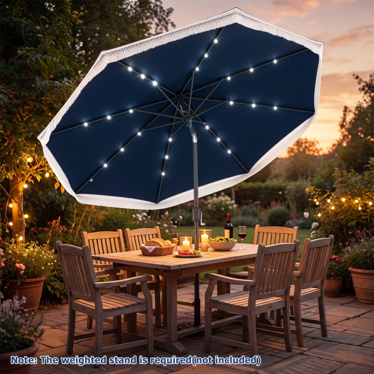 NP13219NY 9 ft. Solar Patio Umbrella with 24 LED Lights for Yard - Navy
