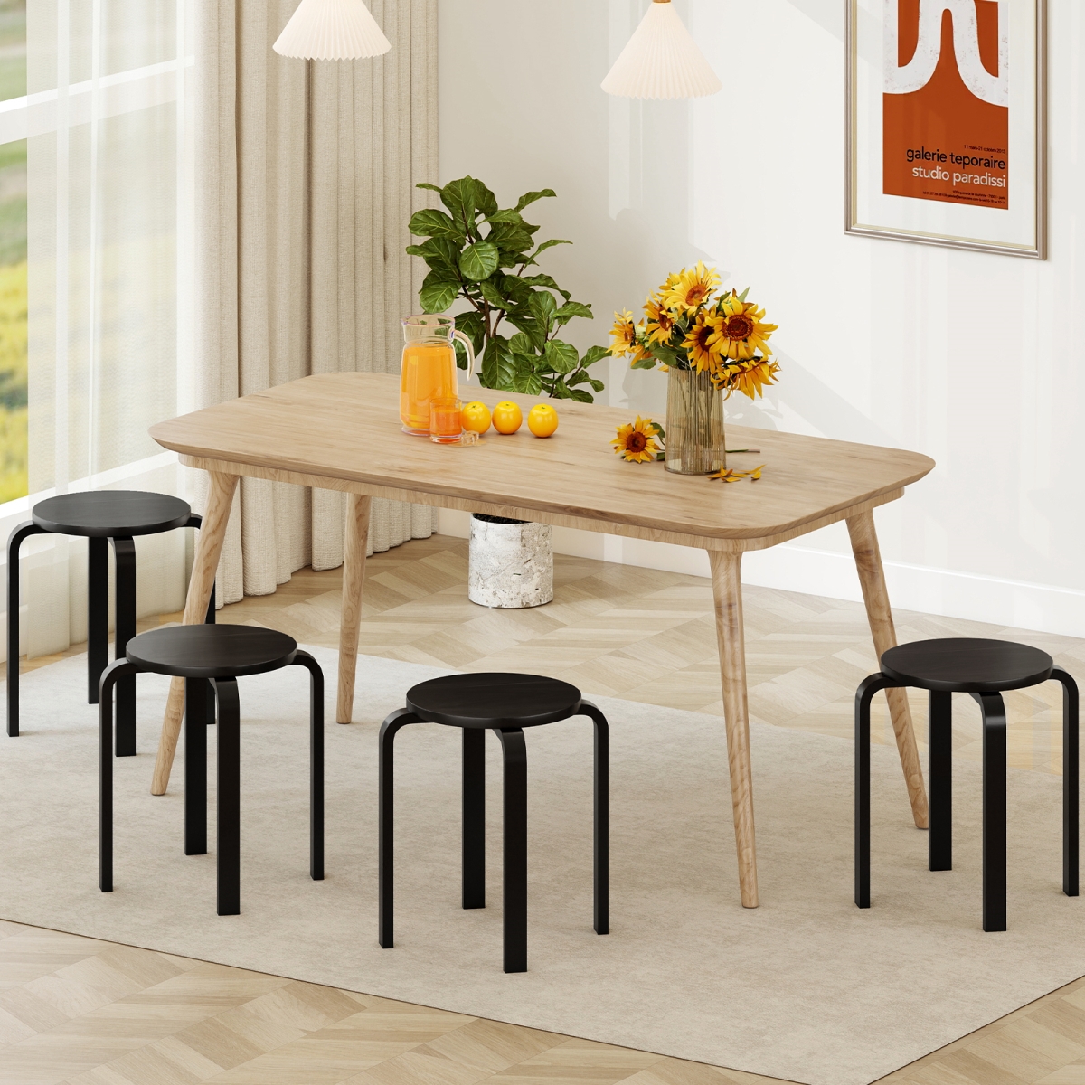 HW60668BK 18 in. Stackable Bentwood Dining Chairs with Round Top - Black - Set of 4