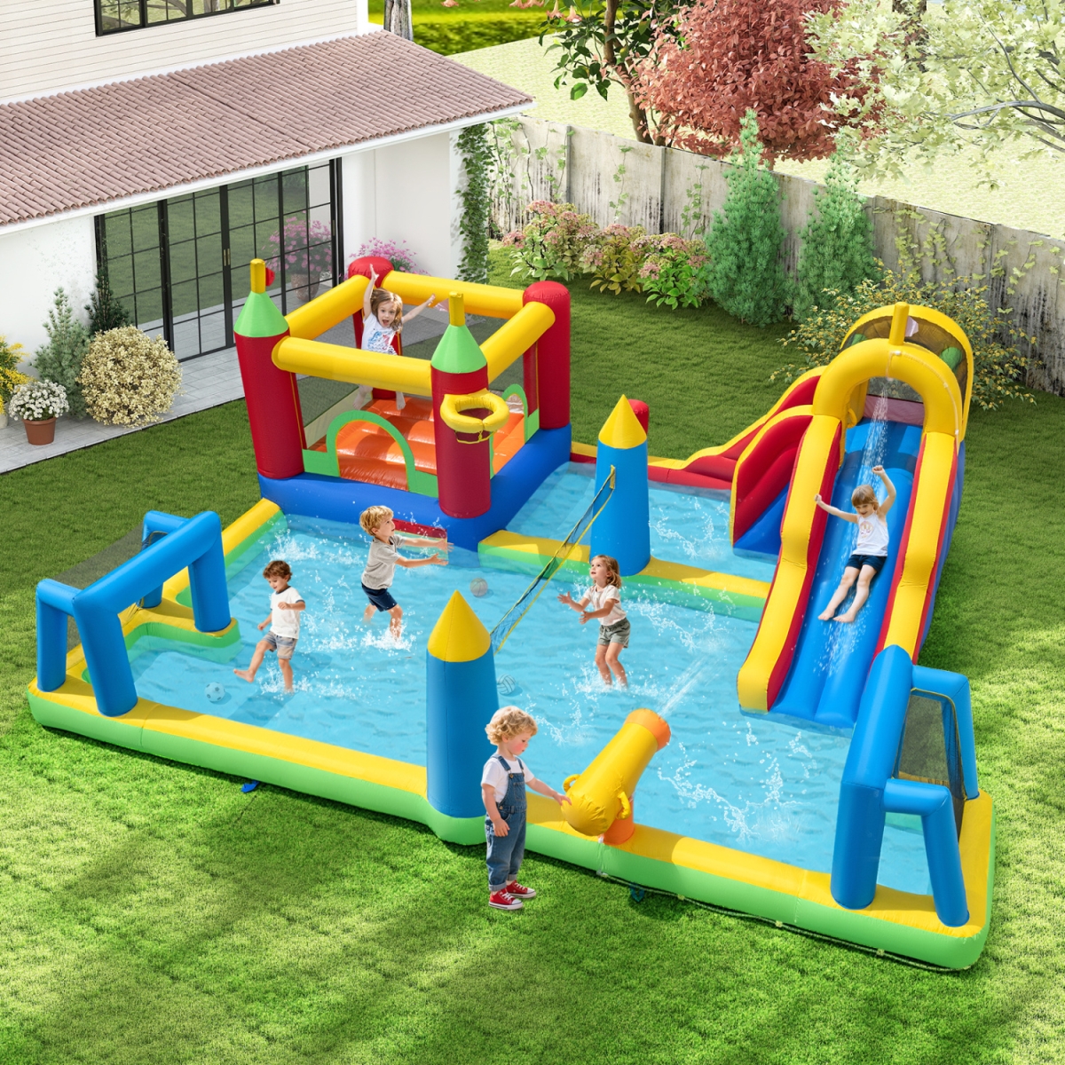 NP12781-EP24683 Inflatable Water Slide Bounce House 9-in-1 Jumping Castle with 735W Blower