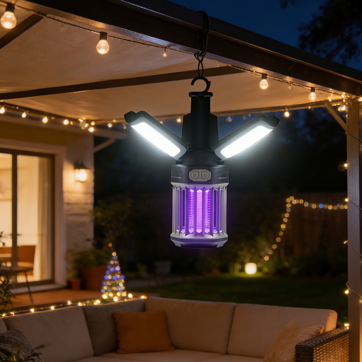 NP12933 Outdoor Bug Zapper with Foldable Camping Lantern USB-C Rechargeable Electric Mosquito Killer