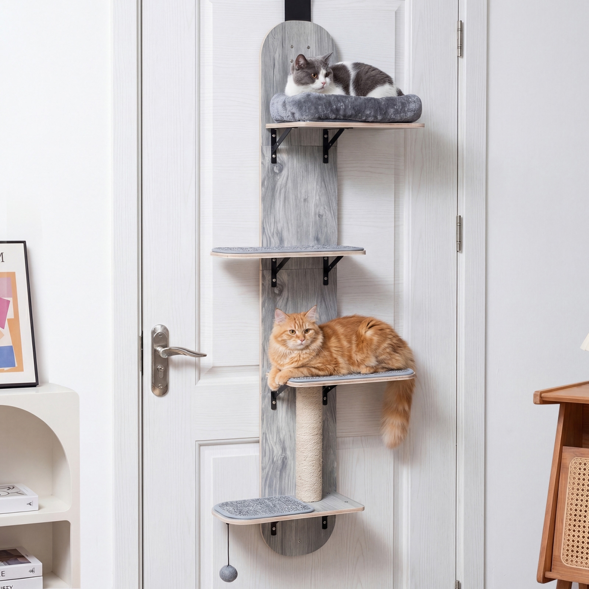 PV10340GR Door Hanging Cat Climber 4-Level Height Adjustable with Plush Bed - Gray