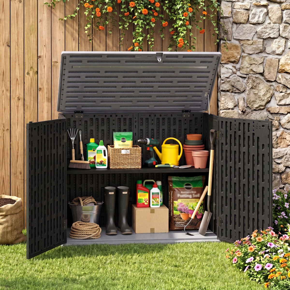 NP13030DK 20 Cu ft. Horizontal Resin Storage Shed with Adjustable Shelf - Black