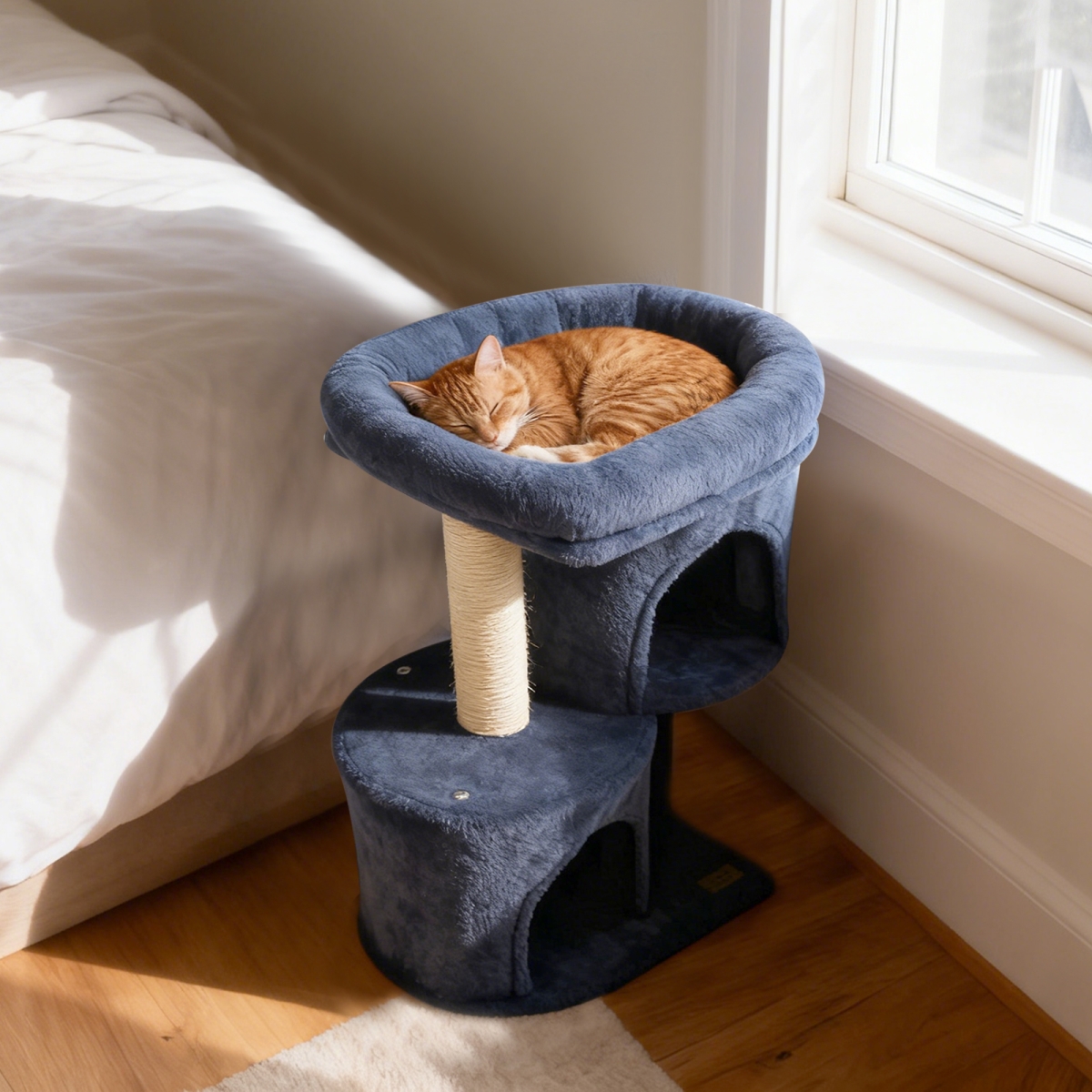 PV10476GR 26 in. Cat Tower with Large Padded Push Perch & Dual Condos - Dark Gray