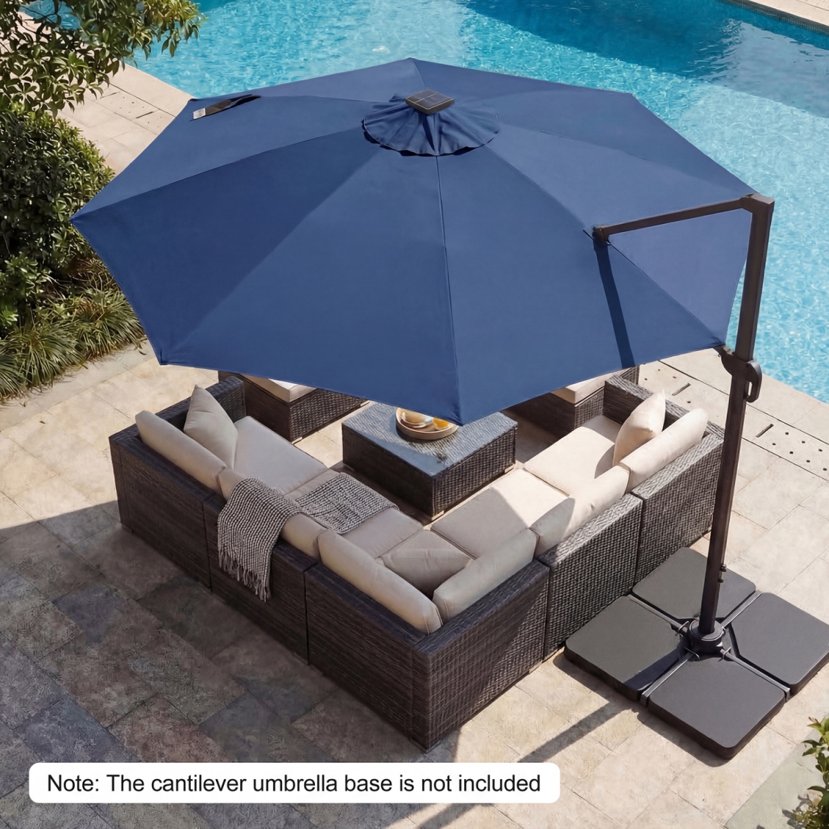 NP13283NY 10 ft. Cantilever Patio Umbrella with Solar LED Lights 360 Deg Rotation - Navy