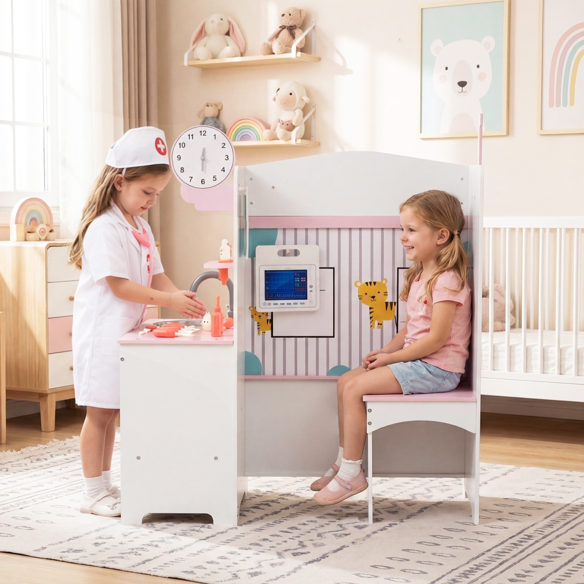 TP10427PI Kids Doctor Play Set with Adjustable Height Bar - Pink