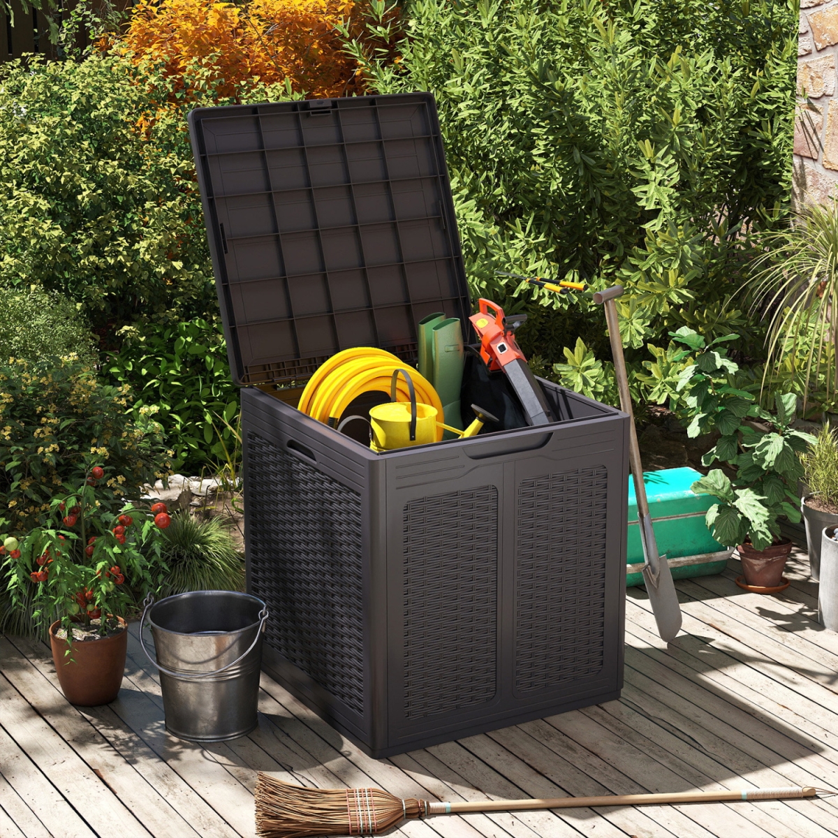 NP12726BN 39 gal Deck Box with Lockable Lid Package Delivery Box for Patio Furniture Cushions - Brown