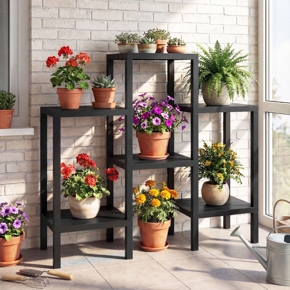 JZ10424BK 6-Tier Plastic Modular Storage Shelves for Living Room & Kitchen - Black