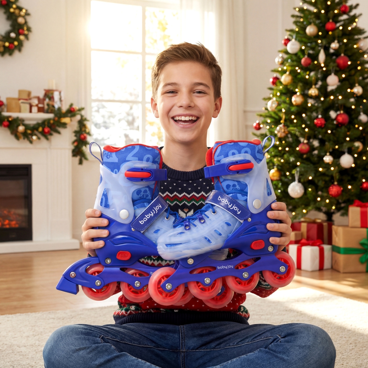 TS10380BL Kids Inline Skates with Light Up Wheels for Beginners Ages 9-14 - Blue