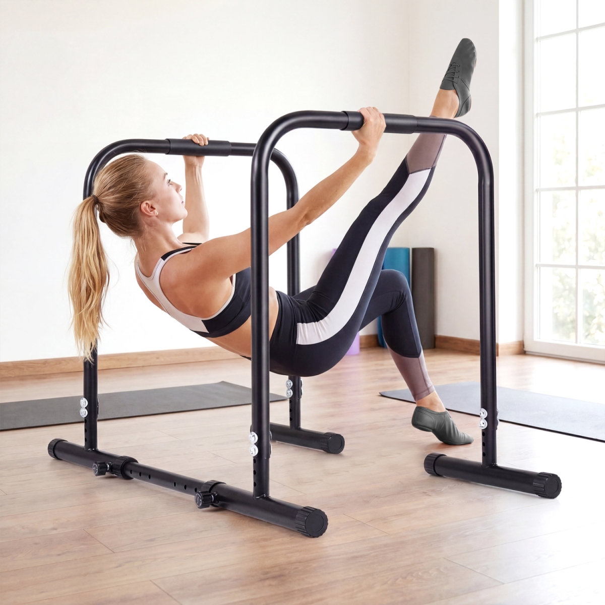 SP38873BK Adjustable Dip Bar Station with 660 lbs Capacity for Calisthenics & Strength Training - Black