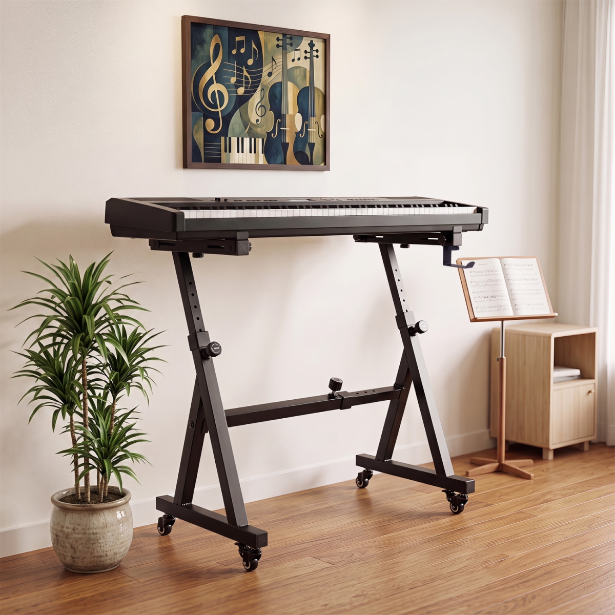 TD10070BK Keyboard Stand Adjustable Fits 49-54-61-88 Keys Electric Pianos - Black
