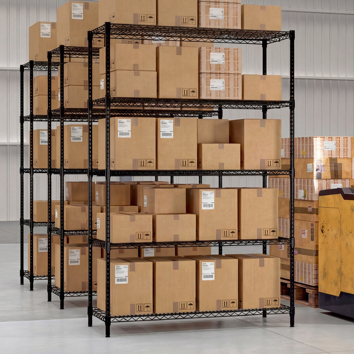 JV13583DK 5-Tier Metal Storage Shelving Unit with V-Shaped Wire Rack - Black