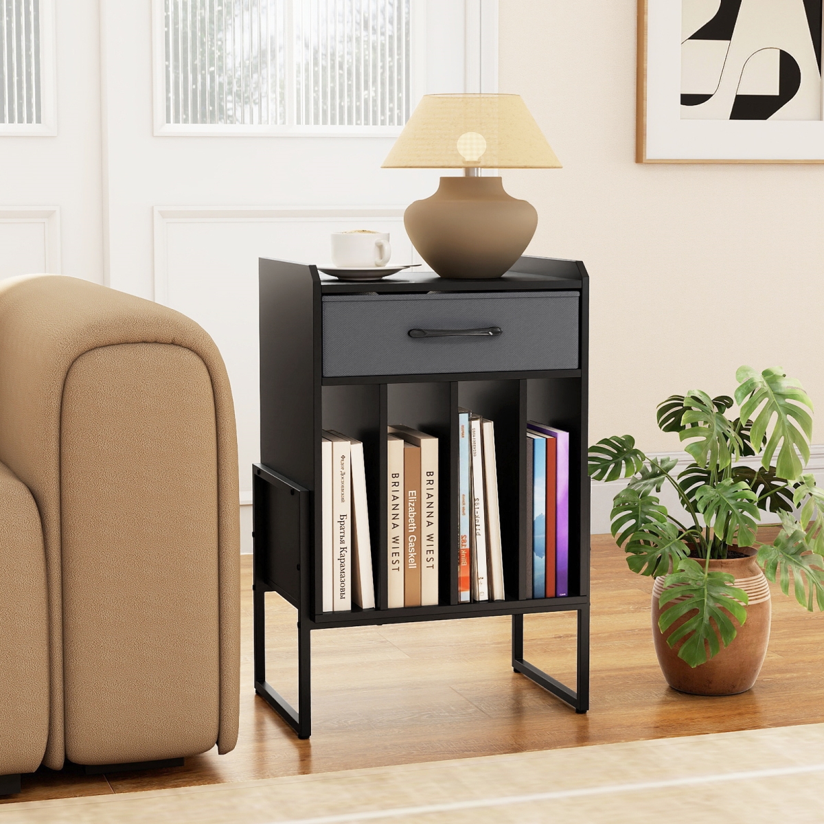 JV13831DK Record Player Stand with Drawer & Record Holder - Black