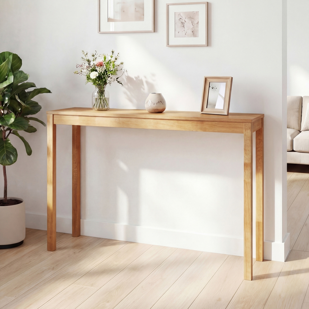 JV14082NA Wooden Console Table Modern Farmhouse Sofa Table with Thickened Top - Natural