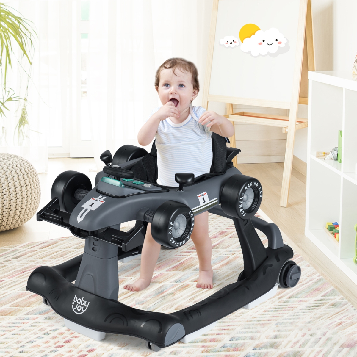BC10229XZ 4-in-1 Foldable Activity Push Walker with Adjustable Height - Gray