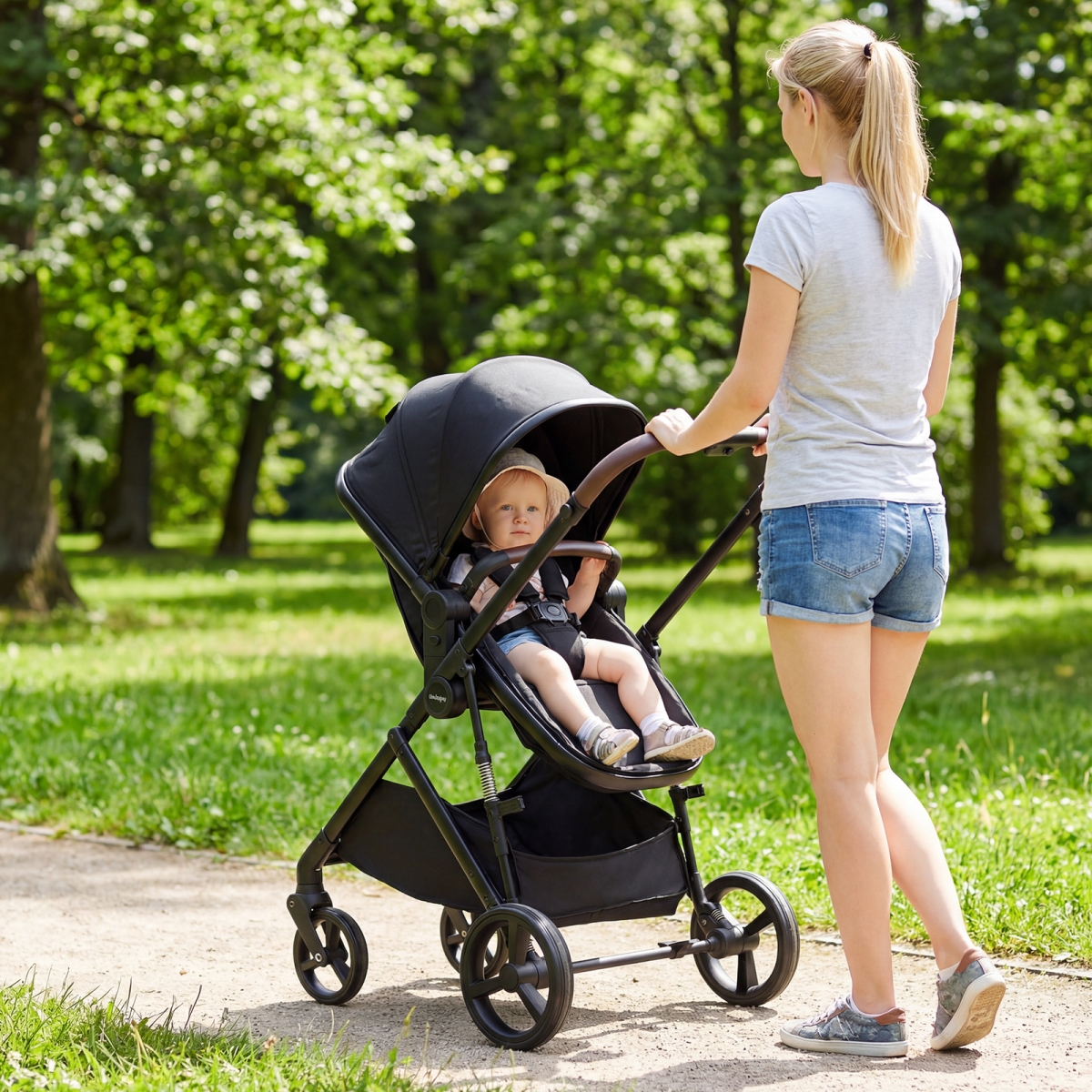BC10322BK 2 in 1 Baby Stroller with Bassinet Mode High Landscape with Reversible Seat & Canopy - Black