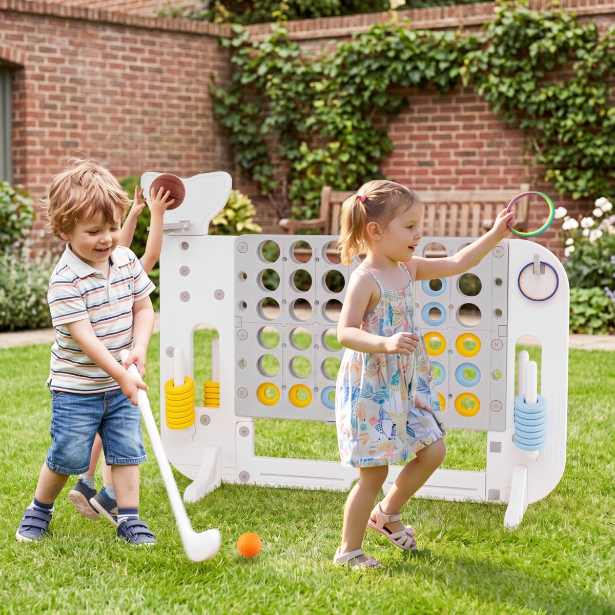 UY10275GR Giant 4-to-Score Game Set Jumbo Connect Four Game with Ring-Toss - Gray