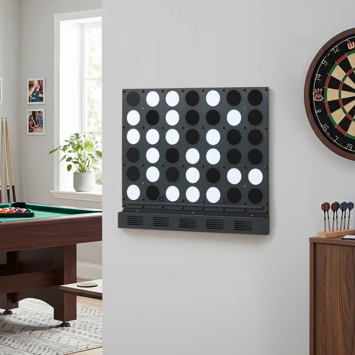 UY10284DK Wall-Mounted Metal Connect-4 Game with Acrylic Discs - Black