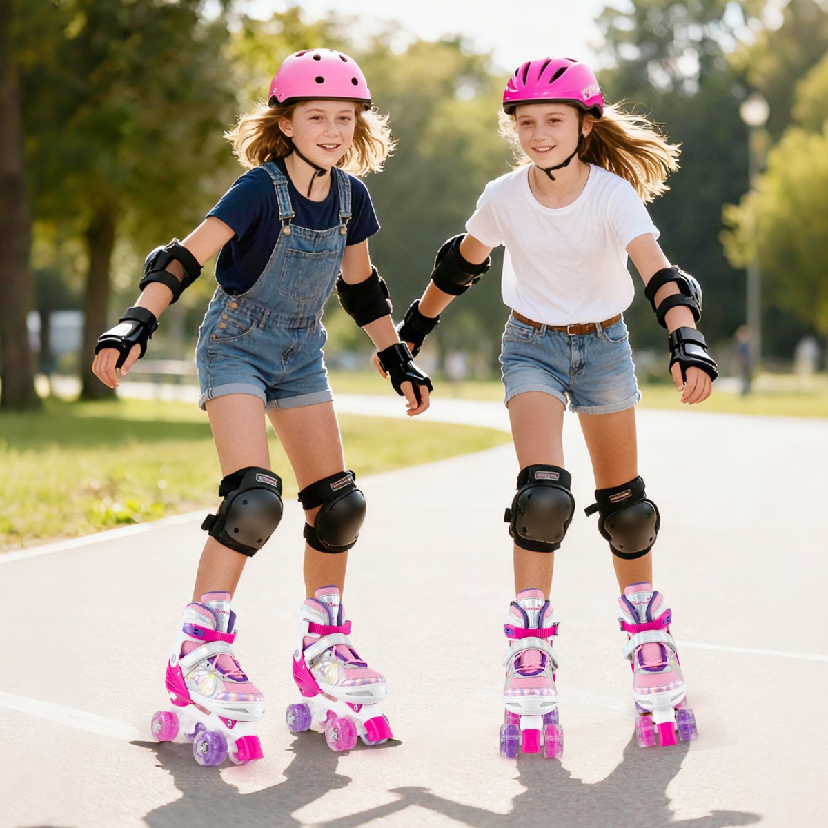 TS10301MH Roller Skates for Teens 4 Sizes Adjustable with Light-Up Wheels for Boys Girls Ages 13 & Up - Rose Red