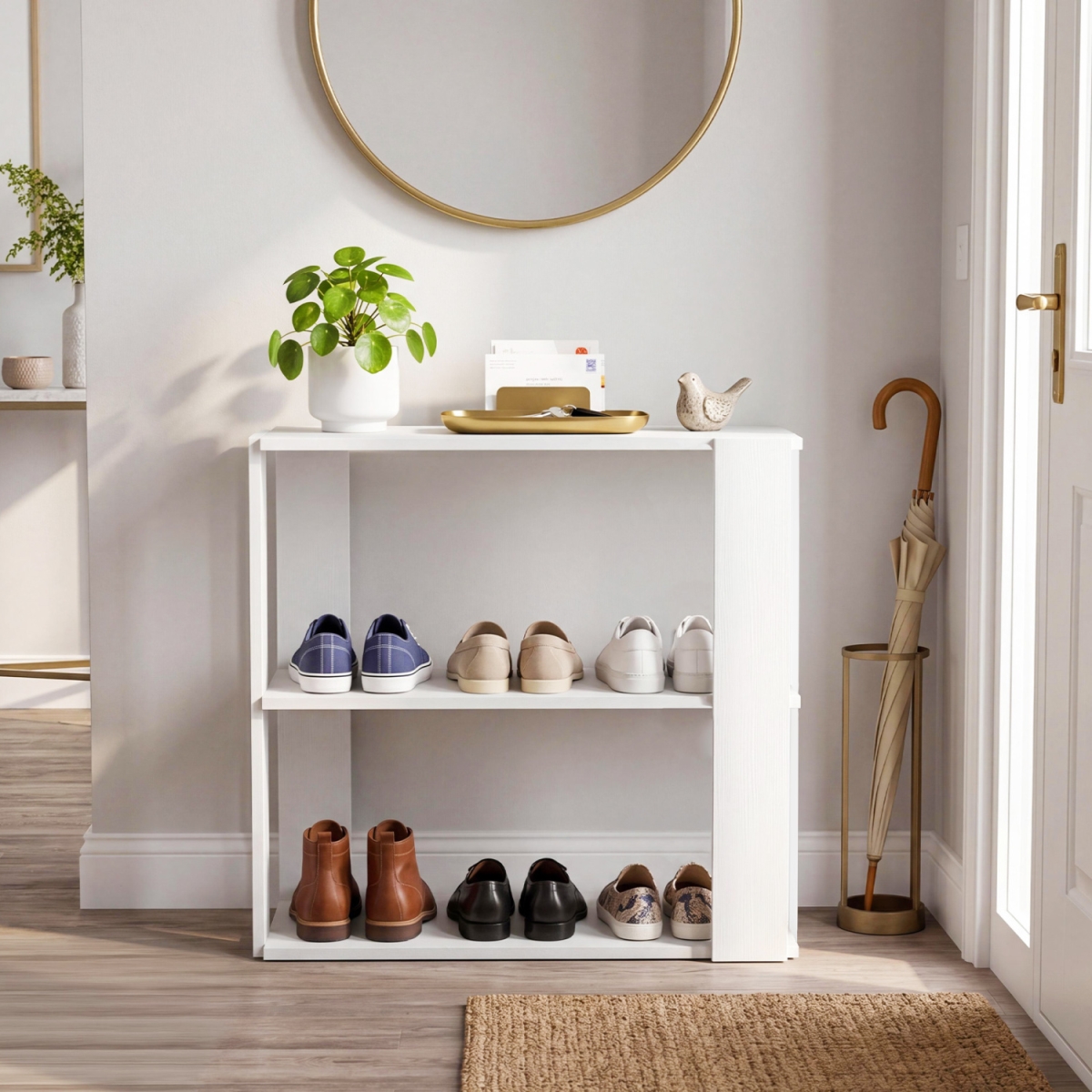 JV13633WH-1 3-Tier Shoe Rack Modern Shoe Organizer with Stackable Design - White