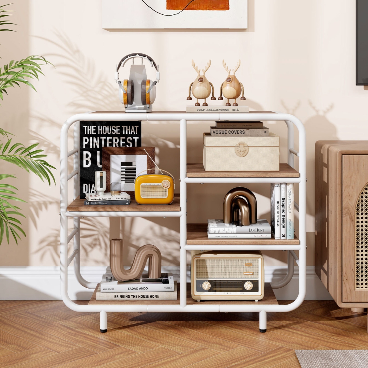 JV13694NA 5-Tier Storage Organizer Open Book Shelf with Metal Frame - Natural