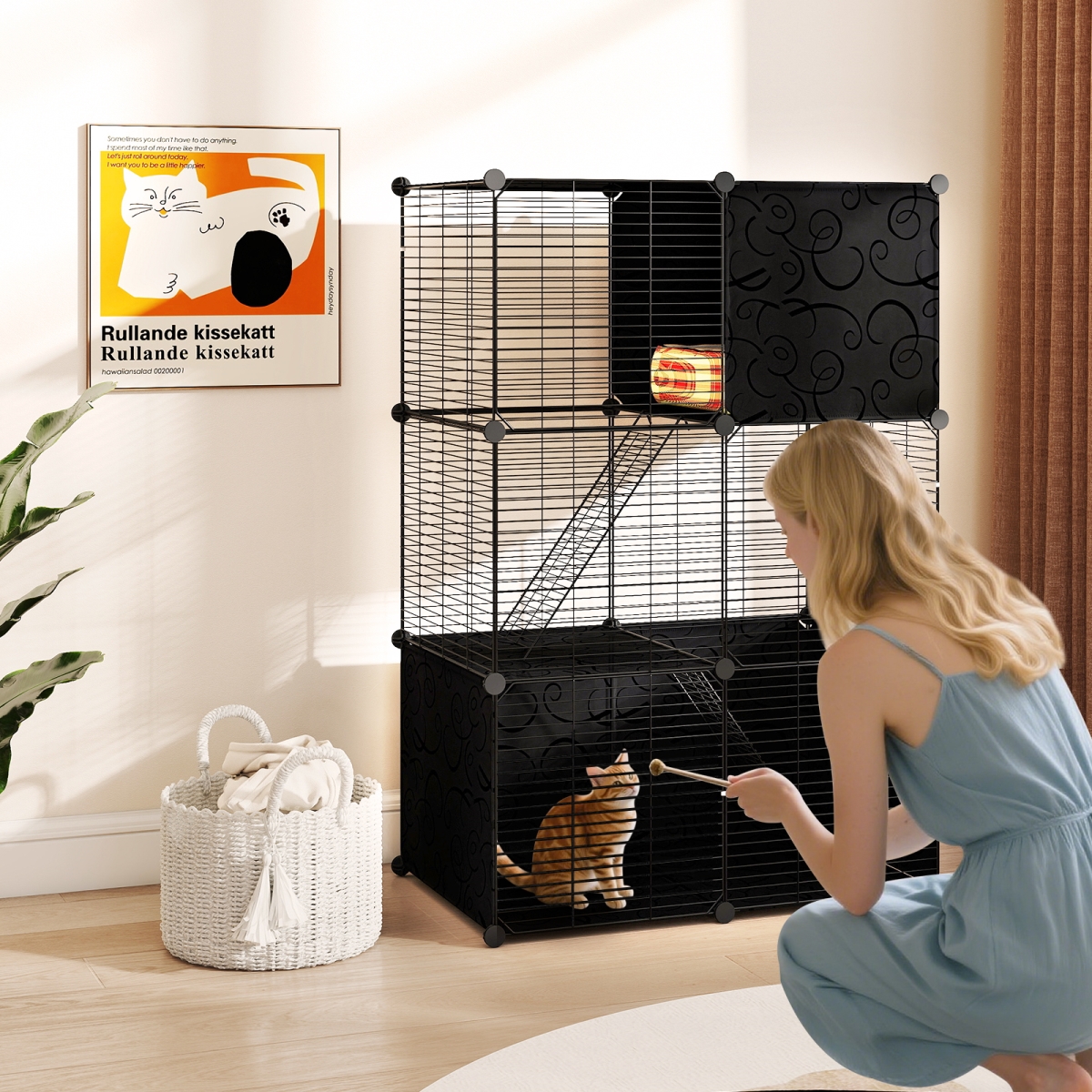 PV10328BK Multi-Level Cat Tower with 2-Door Condo & Hammock - Black