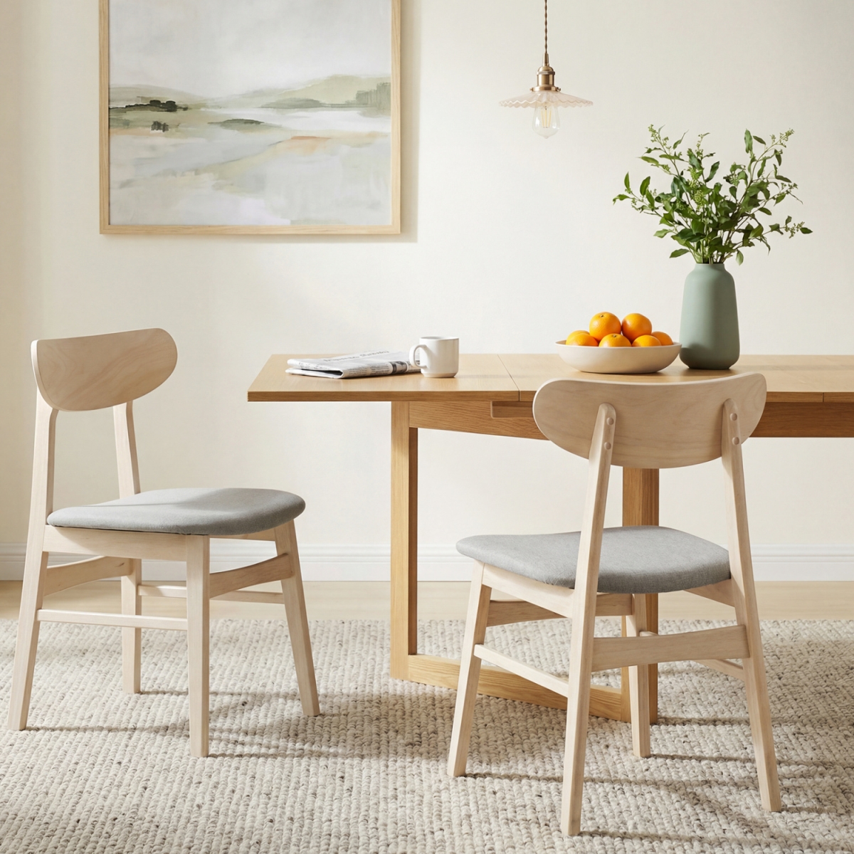 KC59304NA Dining Chair Fabric Upholstered Kitchen Armless Chairs - Natural - Set of 2